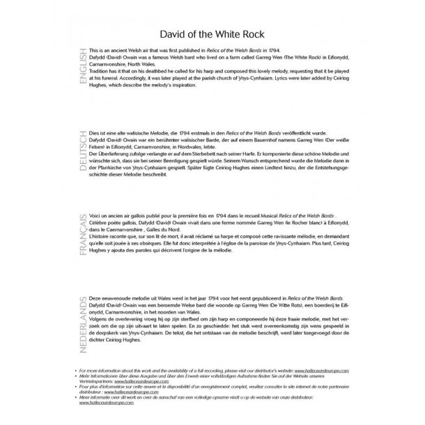 David of the White Rock : Welsh traditional melody